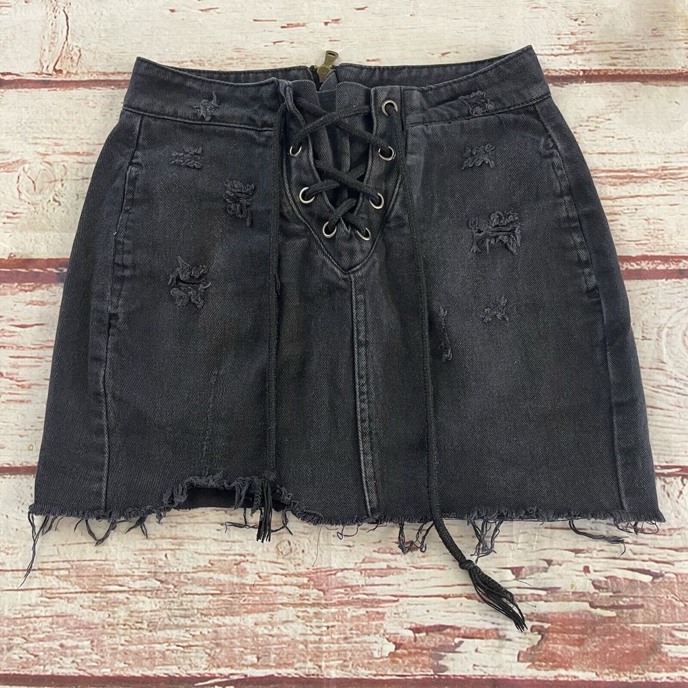 Hayden Los Angeles Jean Denim Skirt Size Small‎ Women's Distress Black